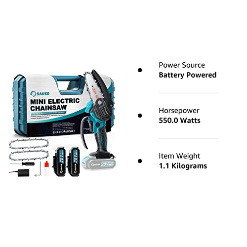 Saker Mini Chainsaw,Portable Electric Cordless Chainsaw ,Battery Powered,Small Power Handheld Chain Saws Pruning Shears For Tree Branches,Courtyard And Garden,(2Pcs 20Vbatteries&3 Pcs Chains) #TOP7