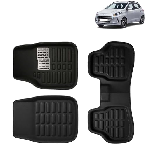 KINGSWAY Accessories Premium 3D Car Floor Mats Only Compatible with Hyundai Grand I10 Nios Year 2019 to 2022 Model, Set of 3, 100% Waterproof Tray Shape PVC 3D Car Foot Mats Anti-Slip Car Mat, Black