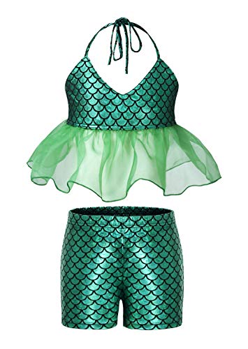 Jurebecia fato de banho de sereia verde feminino Separate Mermaid Cute 3 Piece Mesh Swimsuit Mermaid