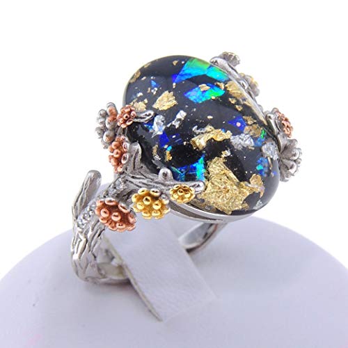 Henrietta Simulated Fire Opal Ring for Women by Ginger Lyne | Sterling Silver Tree Branch Setting Elven Fairy Flower Design for Engagement Statement or Promise Ring2