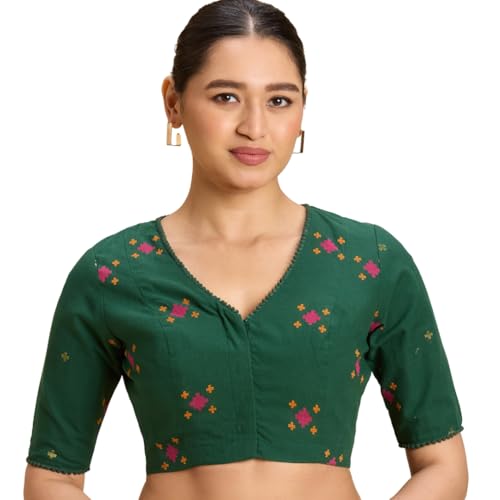 Image of Studio Shringaar Women's Cotton Multicoloured Ikat Readymade Saree Blouse with Underarm Sweat Pads (Pack of 14 Pads)