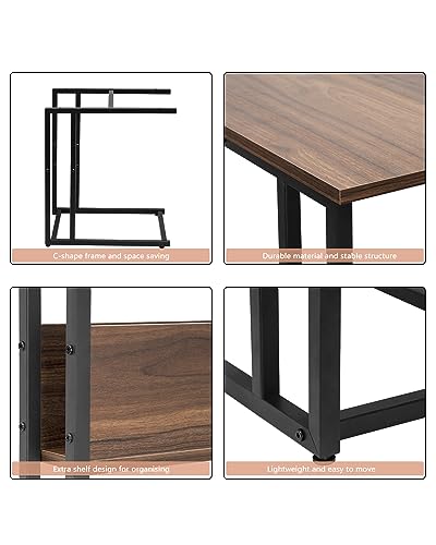 WOLTU Beistelltisch Kaffeetisch Couchtisch Sofatisch Nachttisch Betttisch Laptoptisch, Gestell aus Metall, Tischplatte aus Holzspanplatte, 55x36x59,5cm(BxTxH), Dunkelbuche TS79dc