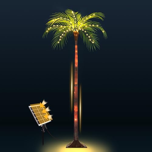 Solar Palm Tree Lights for Patio Outdoor Decoration，4.6FT Artificial Palm Tree with 110 LED Lights...