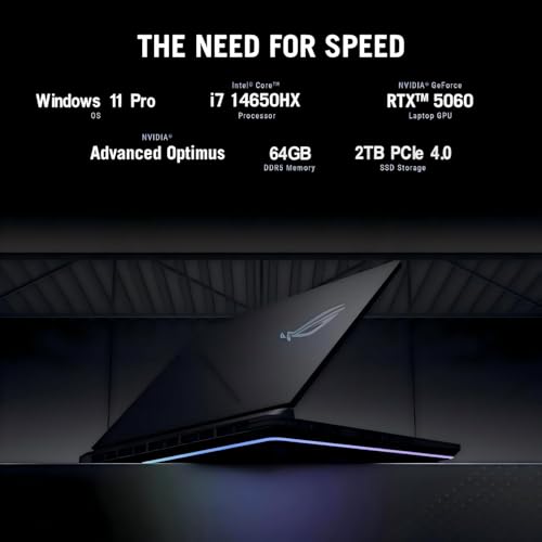 Image of ASUS ROG Strix G16 Gaming Laptop, Intel 16-Core i7-14650HX, NVIDIA RTX 5060, 16 inch FHD+ 16:10 165Hz /3ms Display, 64GB DDR5, 2TB Gen 4 SSD, Dolby Atmos, Hires Audio, Windows 11 Pro, Wi-Fi 7, Accessories