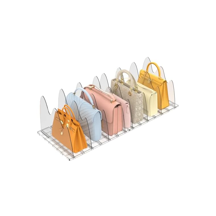 Adjustable Purse Organizer for Closets: Space-Saving Handbag Storage with Clear Shelf Dividers, Perfect for Closets, Offices, and Bedrooms