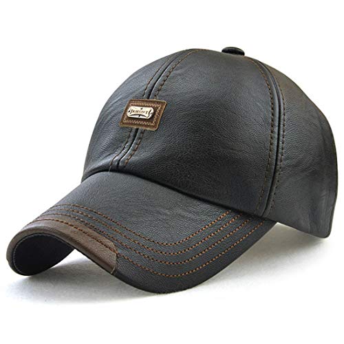 Baseball Cap Men Vintage Cap Adjustable PU Leather Outdoor Sport Driving Sun Hat (Black)