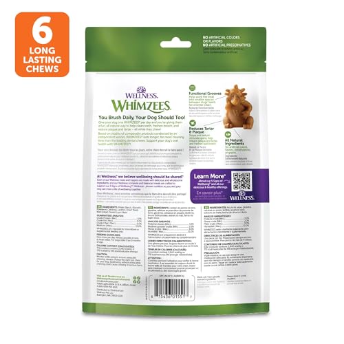 Wellness WHIMZEES Hedgehog Dog Dental Treats, Natural Chews, Large Size, (6 Count)