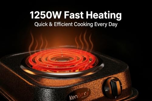 Image of KenBerry 1250W Heavy Duty Electric Coil Stove | Adjustable Temperature Control | High Performance Heating Coil | Durable Metal Body | Ideal for Hostels, PGs, Home Kitchens & Everyday Cooking.