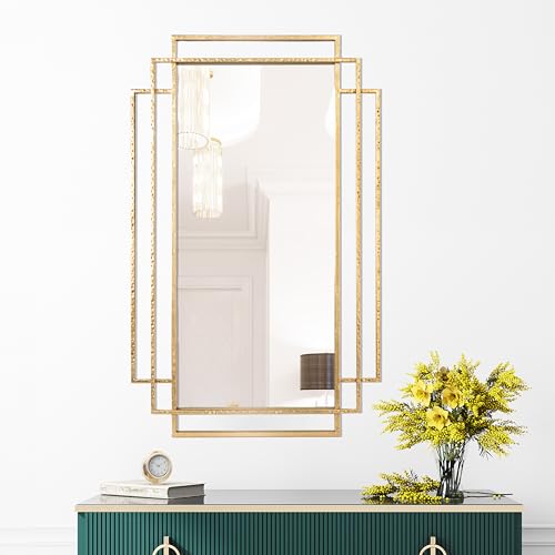 Creative Co-Op Metal Wall Mirror with Reclaimed Wood Border, Gold