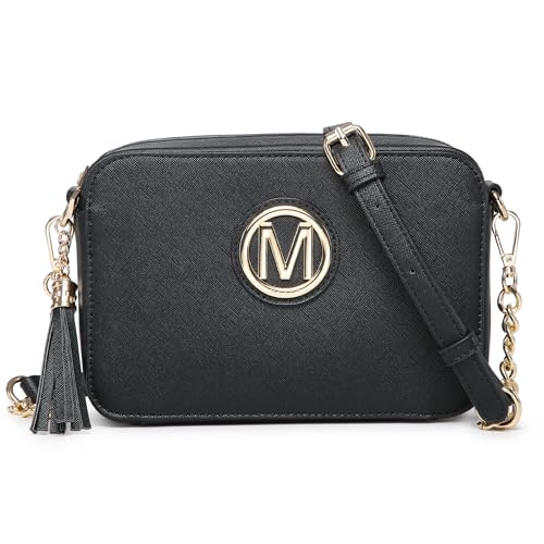 MKP Bolsa tiracolo elegante e leve para mulheres, bolsa mensageiro de ombro com franja e bolso com zíper, Preto - 1