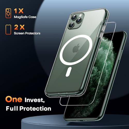 Image of TAURI for iPhone 11 Pro Max Case, Compatible with MagSafe, Clear | with Screen Protector, Not-Yellowing Military-Grade Protection, Shockproof Slim Magnetic Case for iPhone 11 ProMax