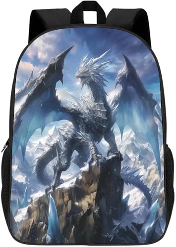 Travel Backpack Dragon, Cool Ice Dragon on the Mountain Top, Big 17in Lightweight Casual Daypack for Business Men Women