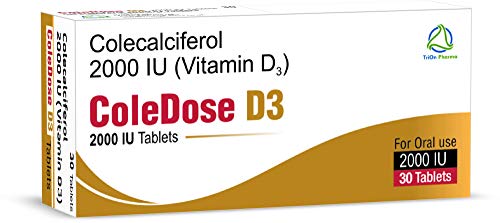 Vitamin D 2000 IU –Equivalent to 50 mcg - ColeDose D3, Premium Vitamin - Easy Swallow 30 Tablets- One a Day