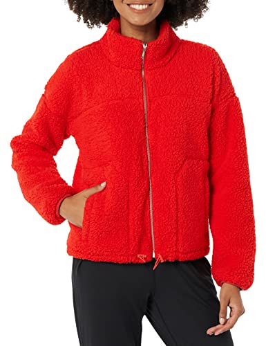 Amazon Essentials Women's Fleece Zip-Up Sherpa Jacket with Stand Neck, Poppy Red, X-Large