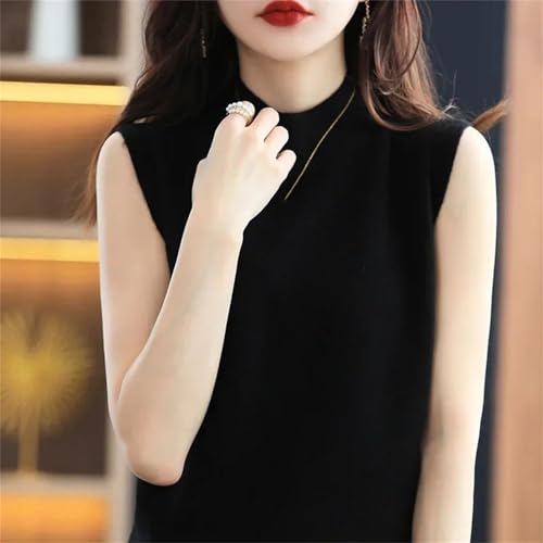 Women Sweater Vest Half High Collar Spring Fall Slim Fit Knit Warm Knitted Pullover Tops Casual Jumpers3