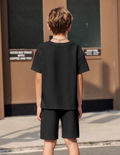 Image of Arshiner Boys Drop Shoulder T-Shirt & Drawstring Waist Shorts Summer Casual Outfits (5-12 Years)