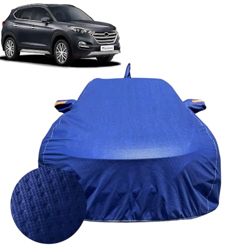 Image of Car Cover Compatible for Hyundai Tucson (2016-2021) | 100% Waterproof Cover with Reflective Mirror Pockets | Dustproof, Scratchproof, Heatproof Tucson Car Cover |Soft Cotton Lining| Blue