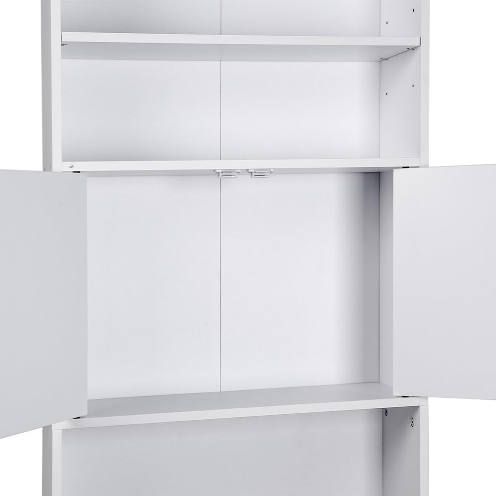 BAKAJI Mobile per Lavatrice da Bagno Lavanderia Salvaspazio, Mobiletto Armadio a Colonna, 3 Mensole e 2 Ante, Armadietto Legno Bianco per Corridoio, Design Minimal, Ripiano Capiente, 63 x 20 x 185 cm