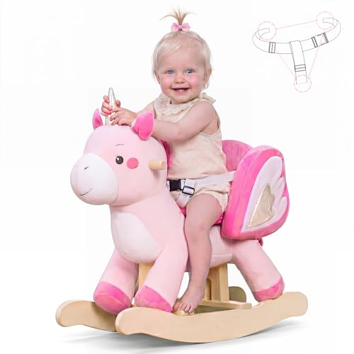 labebe - Baby Rocking Horse Ride Unicorn Kid Ride On Toy for 6 Month-3 Year Old Infant (Boy Girl) Plush Animal Rocker Toddler/Child Stuffed Ride Toy (Pink)