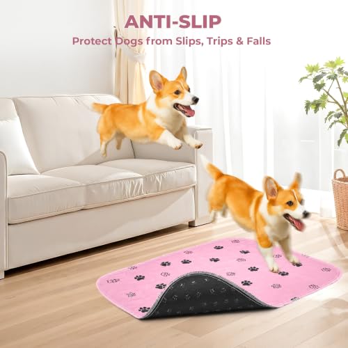 Image of Fostanfly Reusable Puppy Pads, 2 Pack 18 inchx 24 inch Washable Dog Pee Pads, Pink | Machine Washable & Reusable, Strong Absorbency, Leakproof, Waterproof, Non-Slip Bottom, Training Mats for Potty, Crate