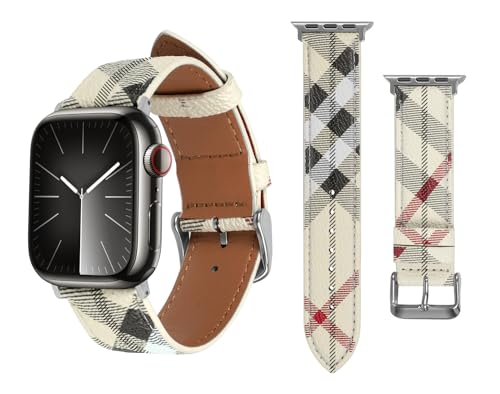 REYUIK レザーバンド Apple Watch iWatch 49mm 45mm 44mm 42mm レディース メンズ ラグジュアリーチェック柄 デザイナーレザーリストバンド iWatch Ultra/Ultra 2 Series 9 8 7 6 5 4 3 2 1 SE SE2用, 42/44/45/49mm, レザー, 宝石なし