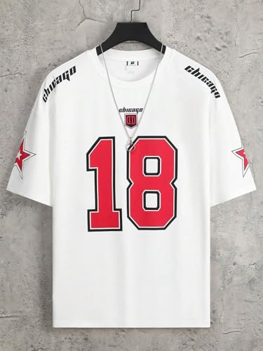 Image of SXV STYLE Chicago Sports Jersey, Number 18, Black with Red Graphics, Short Sleeve T-Shirt
