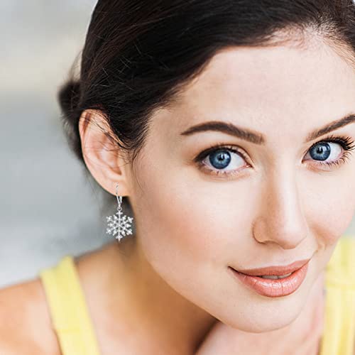 Snowflake Earrings for Woman 925 Sterling Silver Cubic Zirconia Winter Party Flower Snowflake Dangle Drop Earrings Jewelry Chrismas Gifts for Women Girls2