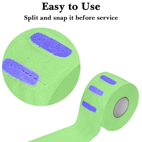 Tiras de cuello de barbero elásticas contra picores, 5 rollos de papel verde resistente 3