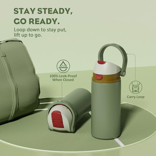 POWCAN 18 oz Insulated Water Bottle for Men: 2-in-1 Push-Button Spout & Quick-Flip Straw, Leakproof, Cold 24Hrs, Fits Car Cup Holder, Stainless Sports Bottle for Travel, Camping, Gift (Hunter Crest) — view 4