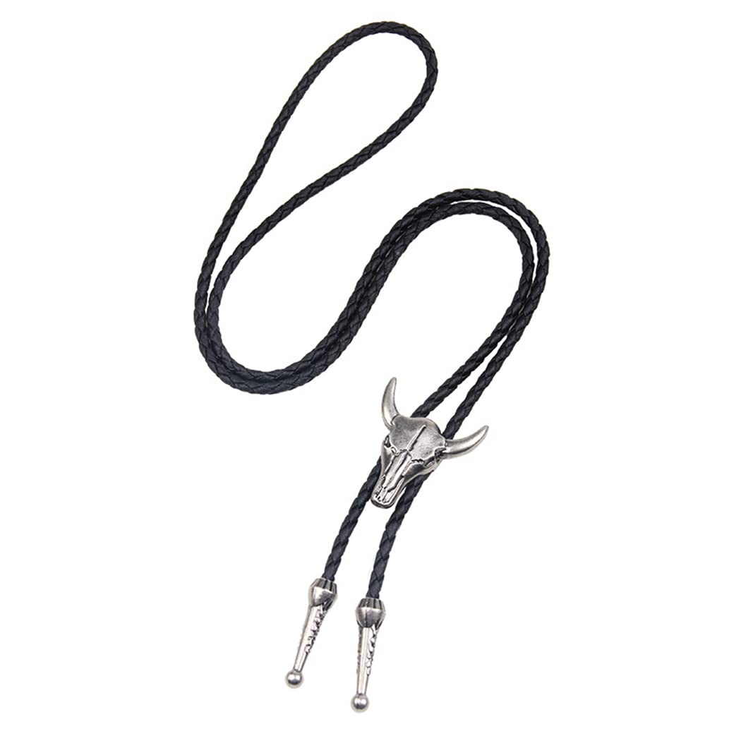 BorsgyeBohemian Braided Leather Necklace Men Tribal Hipppie Hand-Woven Prehistoric Ethnic Choker for Women and Men Silver Cattle Head Pendant