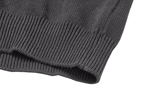 Magnivit Men's Quarter Zip Pullover Sweater Casual Striped Sweatshirt Dark Grey #TOP4