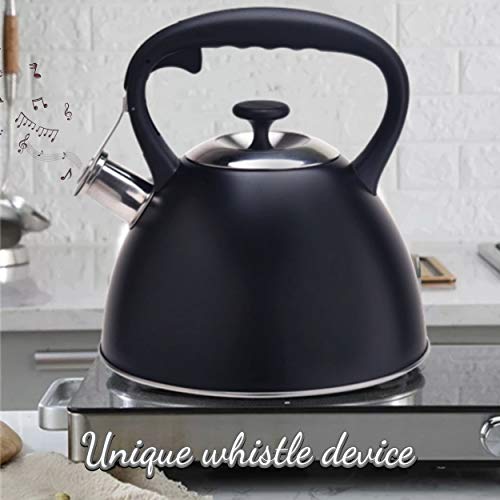ARC, 346, 3.2 Quart / 3L Tea Kettle Food Grade with Heat Resistance Handle, Stainless Steel Teapot for Stovetop, Anti-Rust and Loud Whistling (3L - Black durable color 3)