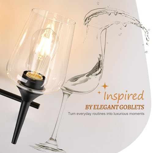 Image of MOKATNG 3-Light Bathroom Light Fixtures, Black Vanity Lights for Bathroom with Clear Glass, 19.5 Inch Bathroom Lighting Fixtures Over Mirror, Modern Wall lamp for Cabinet Hallway