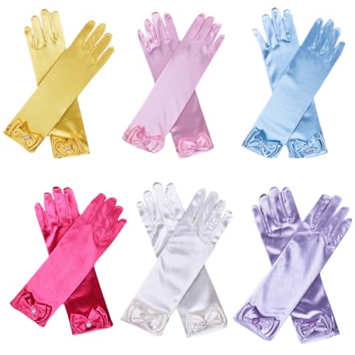 Guantes largos de satén para niña SHOWERORO con lazos elegantes