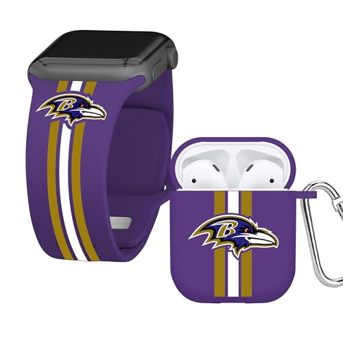 Game Time Baltimore Ravens HD Combo Package Compatible with Apple Watch and AirPods Gen 1&2 (38/40/41mm Short)
