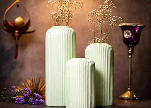 Image of KREATIVE ART'S Green Flower Vase for Home Decoration, Ceramic Vases for Home Decor, Home Decor Items for Living Room, (Light Green Vases -Set of 3 pcs)