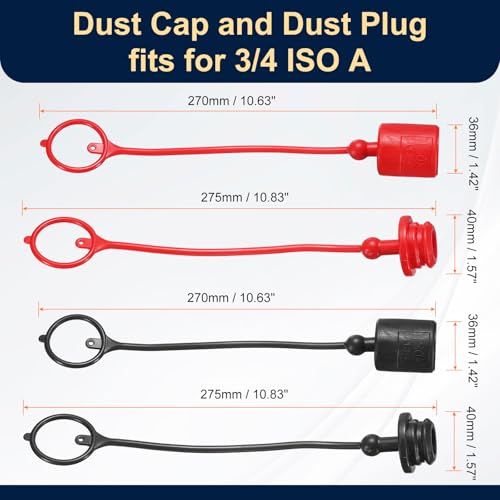 Image of HARFINGTON 2Sets 3 /4 Hydraulic Hose Dust Cap and Plug Kit, ISO-A Male Dust Cap & Female Plug Cover Quick Disconnects Air Coupler Cover Port Plug Fittings with Retention Ring, Red /Black