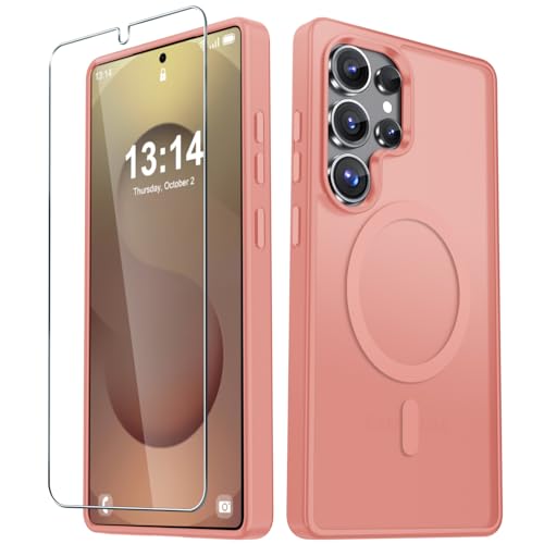 Image of for Samsung Galaxy S25 Ultra Case, Matte Magnetic Phone Cover, Pink | Fit for MagSafe, Screen Protector included, Shockproof Military Grade Protection, Translucent Frosted Back