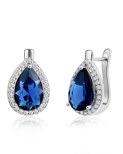 Teppdfann Sapphire Teardrop Huggie Hoop Earrings for Women – Blue