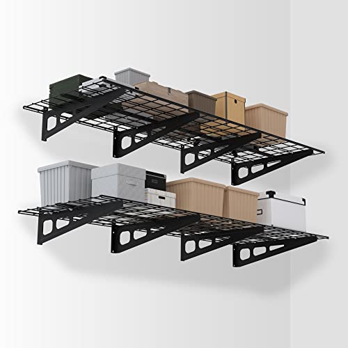Image of WORKPRO 2-Pack 2x6FT Garage Wall Shelving, 72 inch x 24 inch Heavy Duty Wall Mounted Shelving, 800lbs Load Capacity (Total), Metal Wall Shelves Suitable for Shop, Shed, Garage Storage, Black, 1 Sets