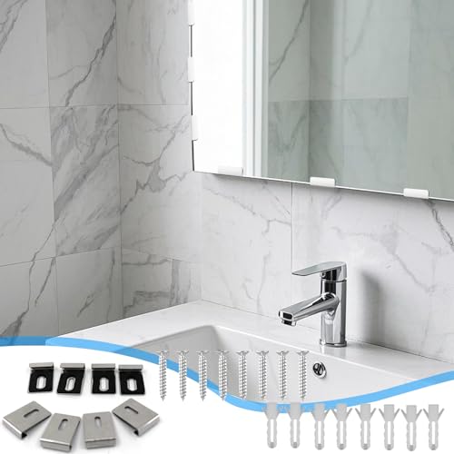 Image of 8PCS-Metal Mirror Holder Clips J Type Stainless Steel Wall Mounting Hardware Heavy Duty Hangers Retainer Clips with Screws for Frameless Mirror Billboard Displays Wall Tile Hooks