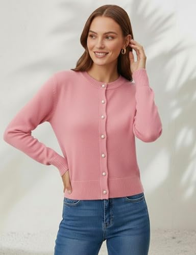 Image of Women's Casual Slim Fit Cardigan Sweaters Long Sleeve Button Down Lightweight Waist Length
