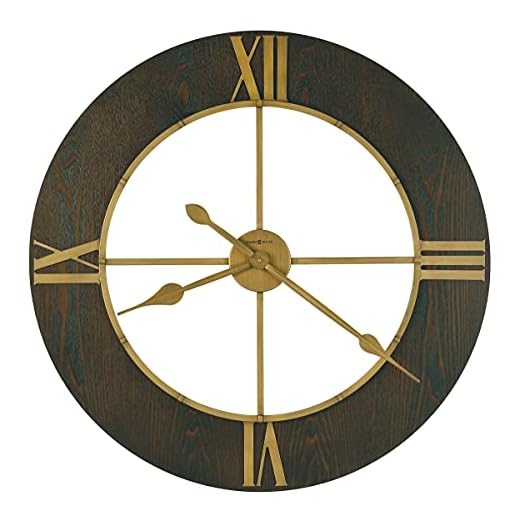 Howard Miller Chasum Gallery Wall Clock, Wall Mount Analog Dial with Golden Roman Numerals Wooden Finish, Battery Powered Classic Round Design Best for Office, Living Room & Home Decor