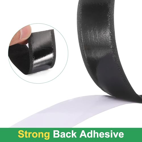 Image of WGLILO 1inch x 30 Feet Hook and Loop Strips with Adhesive, Double Sided Nylon Self Adhesive Tape for Home Office School and Crafting, Prevent Sofa Cushions, Mats, Mattresses from Sliding, Black