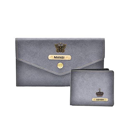 Image of YOUR GIFT STUDIO : Classy Minimal Clutch + Men's Wallet | Couple Gifts (Grey)
