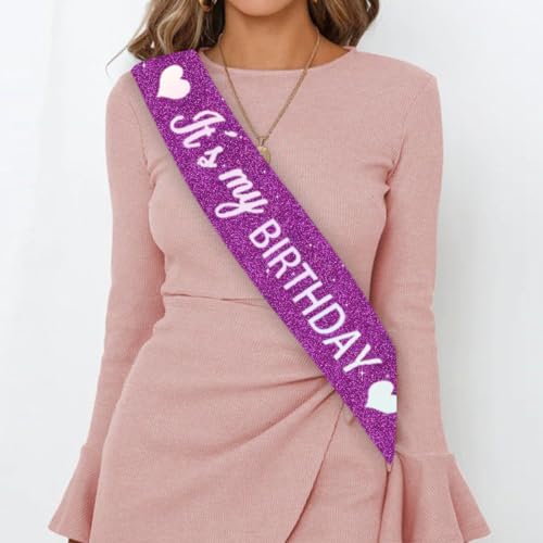Image of Vuzvuv It's My Birthday Birthday Sash, Glitter Birthday Sash with Foil Letters Birthday Party Decor for Women, Girls
