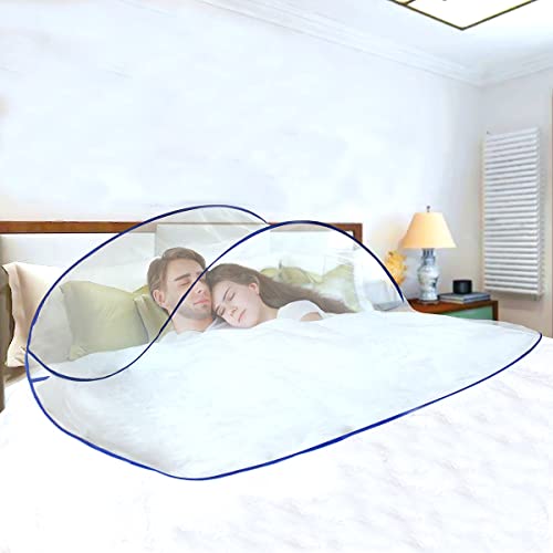 Supbri Portable Head Mosquito Net Tent,Net Foldable Pop-Up Mosquito Net For Bed Free Installation Travel Mosquito Net For Bedroom, Camping, Nap (Blue - Double) #TOP8