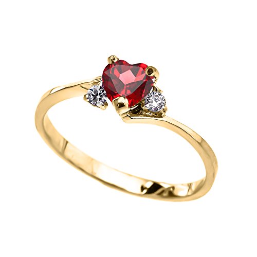 Dainty 10k Yellow Gold July Birthstone Heart with Cubic Zirconia Proposal/Promise Ring