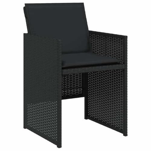 vidaXL Lot de 4 Chaises de Jardin avec Coussins, Sièges avec Dossier, Chaises à Manger, Meubles de Terrasse Patio, Noir Résine Tressée