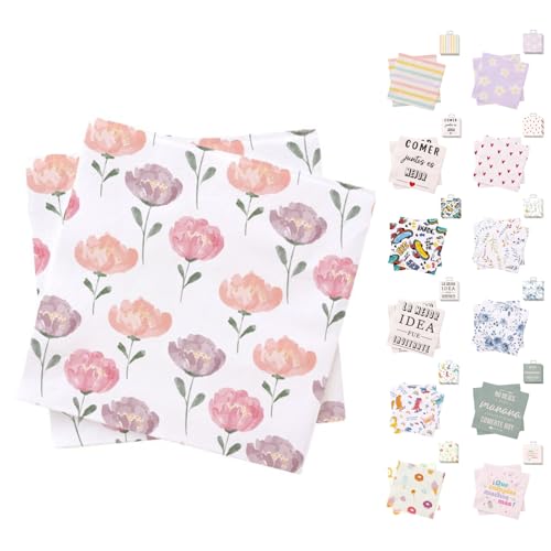 ANDINUS Set de 40 Servilletas de Papel 33x33 cm Decoradas – Diseños Divertidos, Modernos y Coloridos para Fiestas, Cumpleaños, Eventos, Oficina y Uso Diario (Floral)